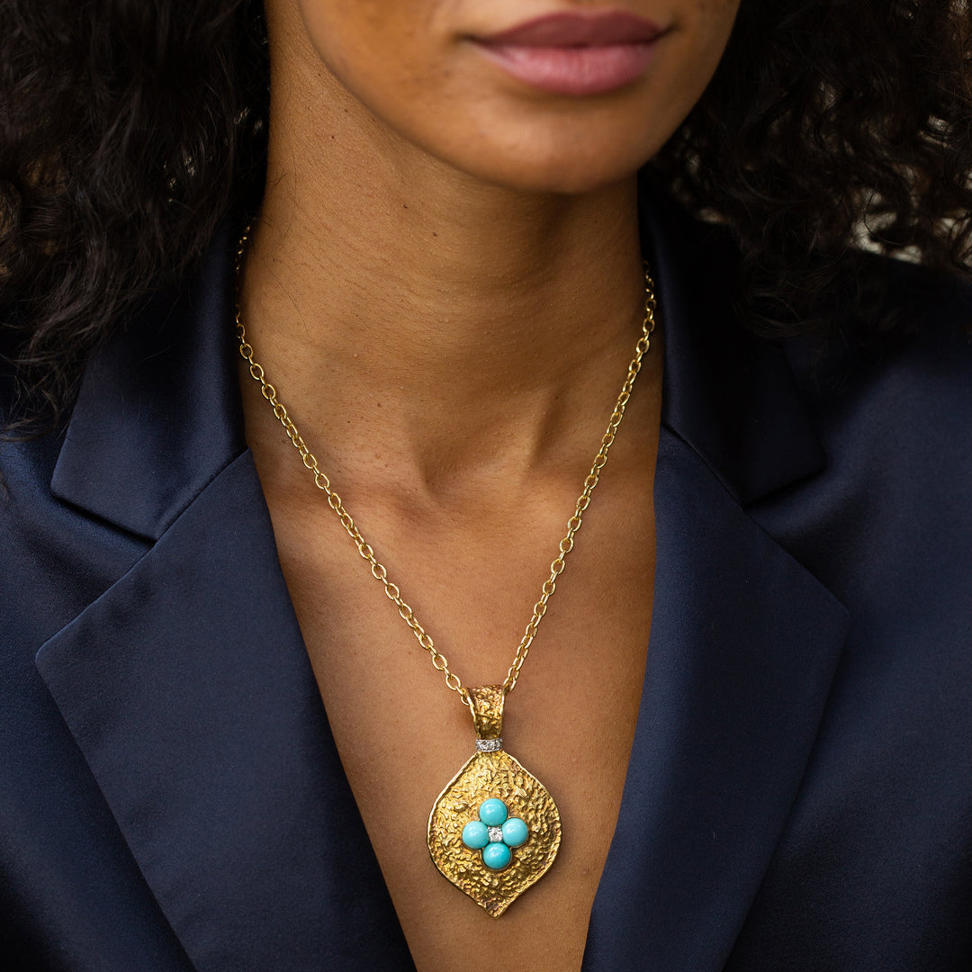 Francis & Gaye Gold Plated Sun Disc With Turquoise Necklace - Jewellery  from Francis & Gaye Jewellers UK