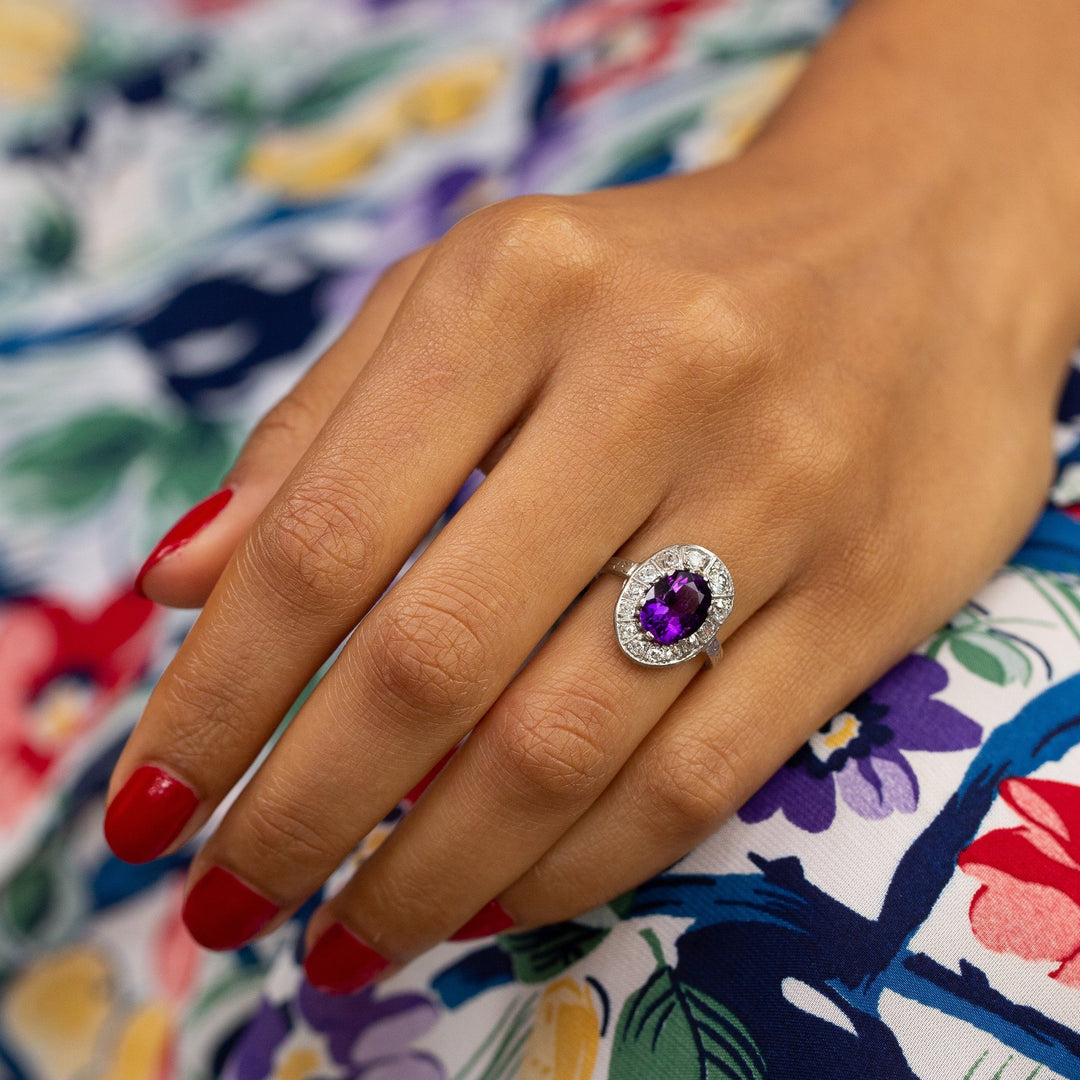 Amethyst Engagement Ring vintage-Art Deco Engagement Ring