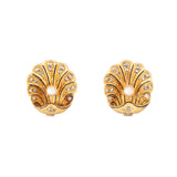 Victorian Seashell Pearl, Diamond, Enamel, and 18K Gold Earrings