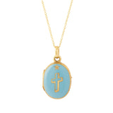 Blue Enamel and 18k Gold Cross Locket