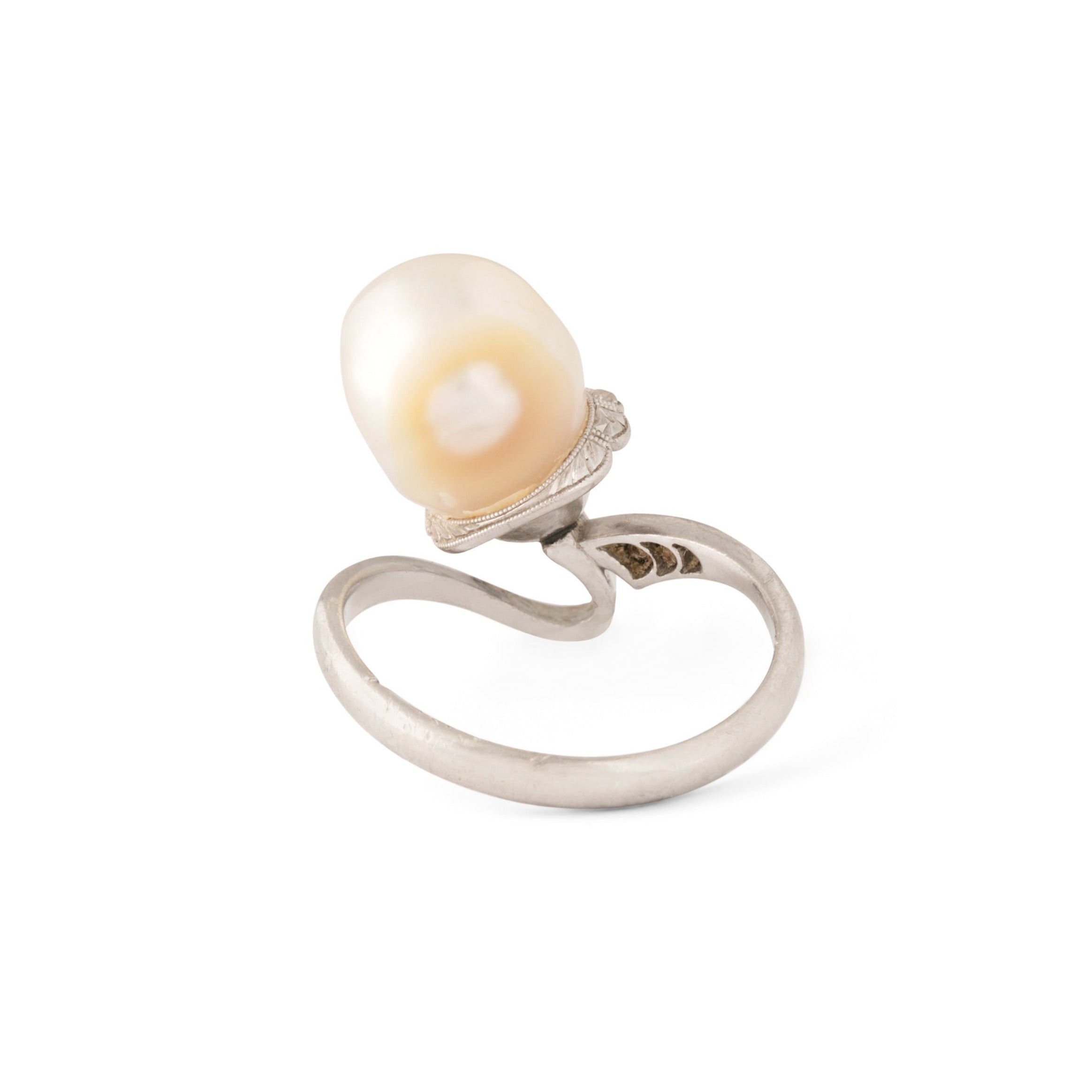 Edwardian Baroque Pearl, Diamond, and Platinum Ring