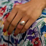 Edwardian Baroque Pearl, Diamond, and Platinum Ring