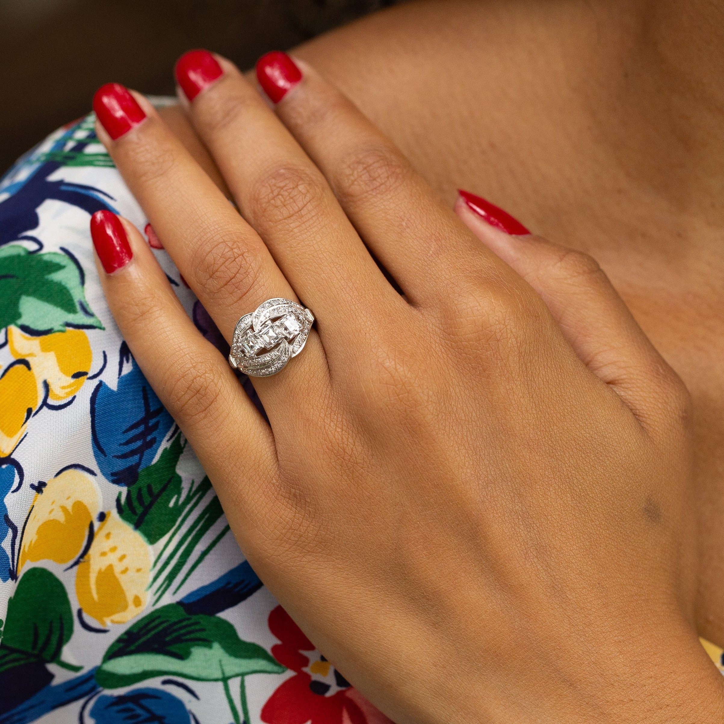 Art Deco Square Cut Diamond and Platinum Ring