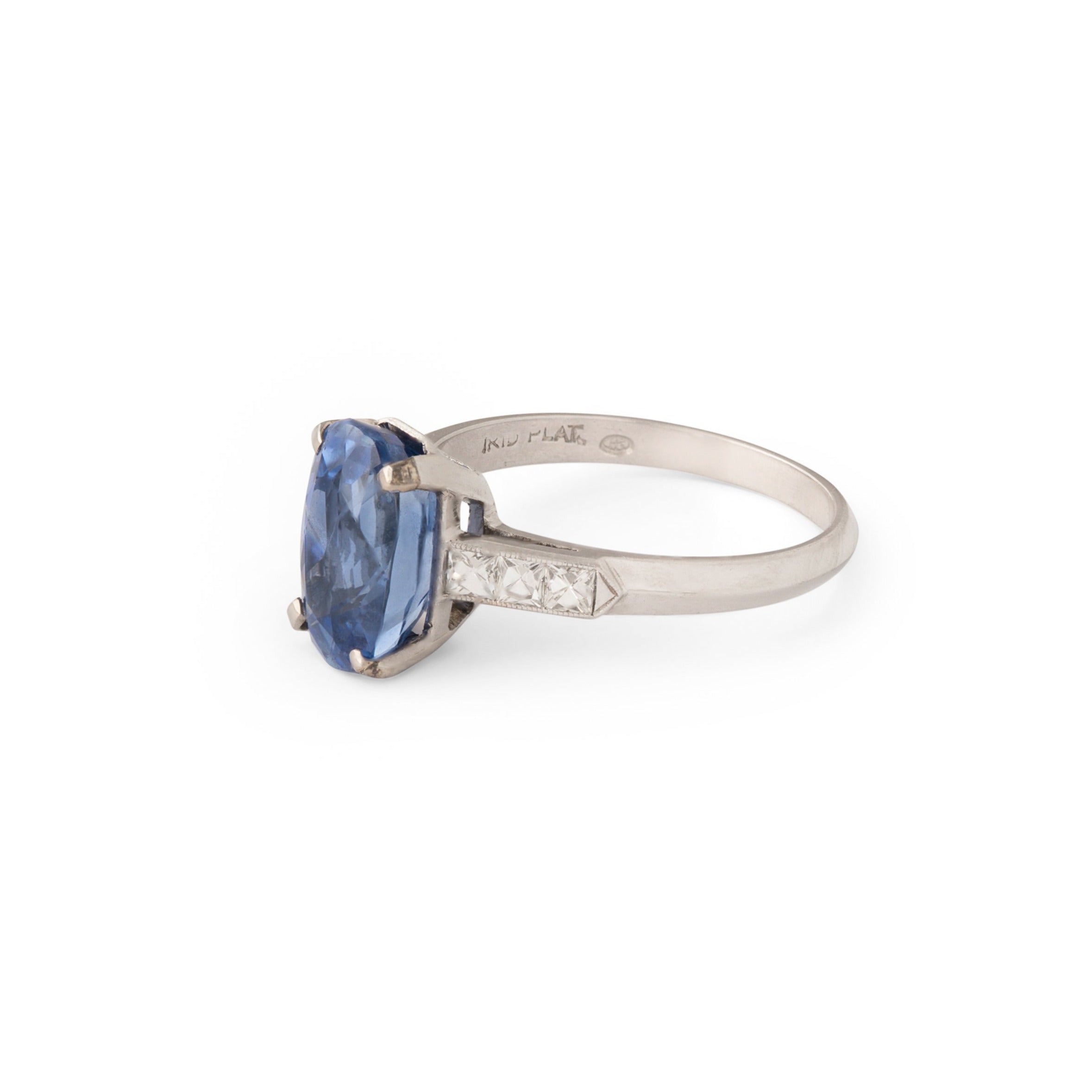 Art Deco Sapphire, French Cut Diamond, and Platinum Ring