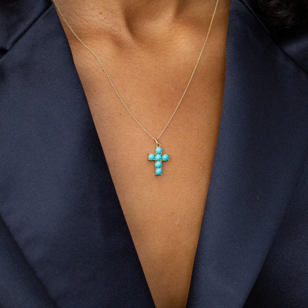 Turquoise and 18k Gold Cross Charm
