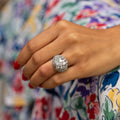 Mid-Century Diamond and Platinum Bombé Dome Ring