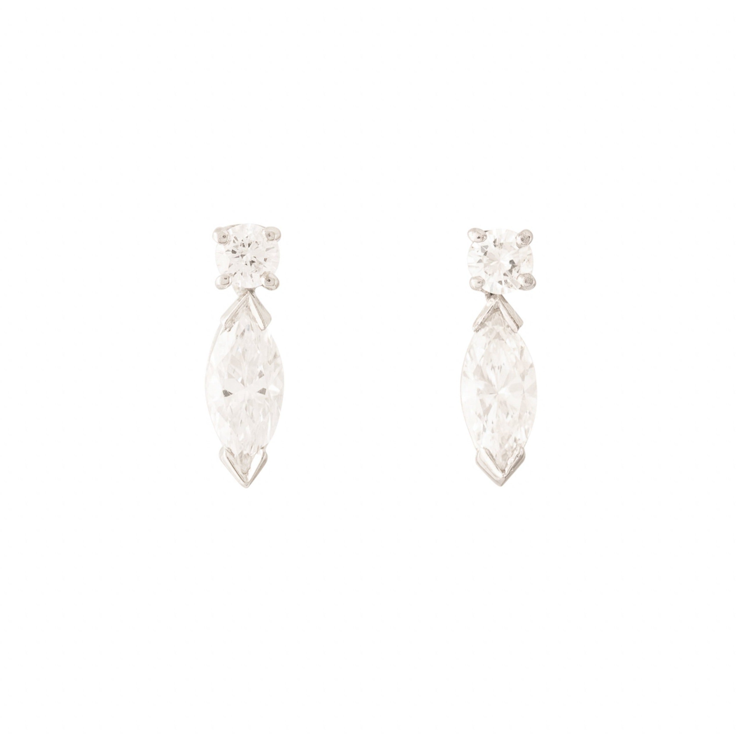 Marquise and Round Diamond Stud Earrings