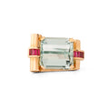 Retro Aquamarine and Ruby 14k Rose Gold Ring