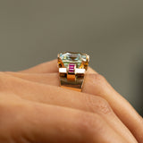Retro Aquamarine and Ruby 14k Rose Gold Ring