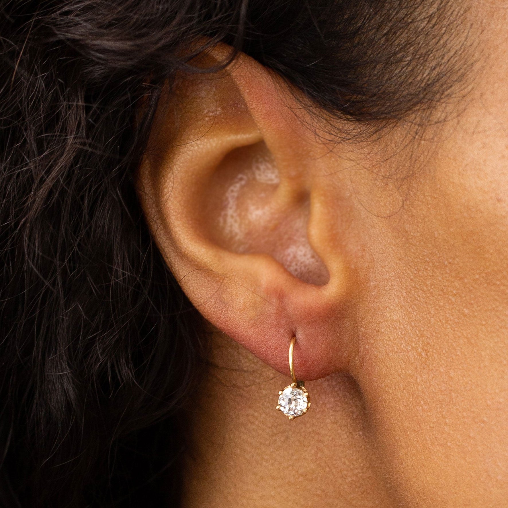 Old Mine Cut Diamond and 18K Gold Drop Earrings