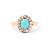 Turquoise and Diamond 14k Gold Cluster Ring