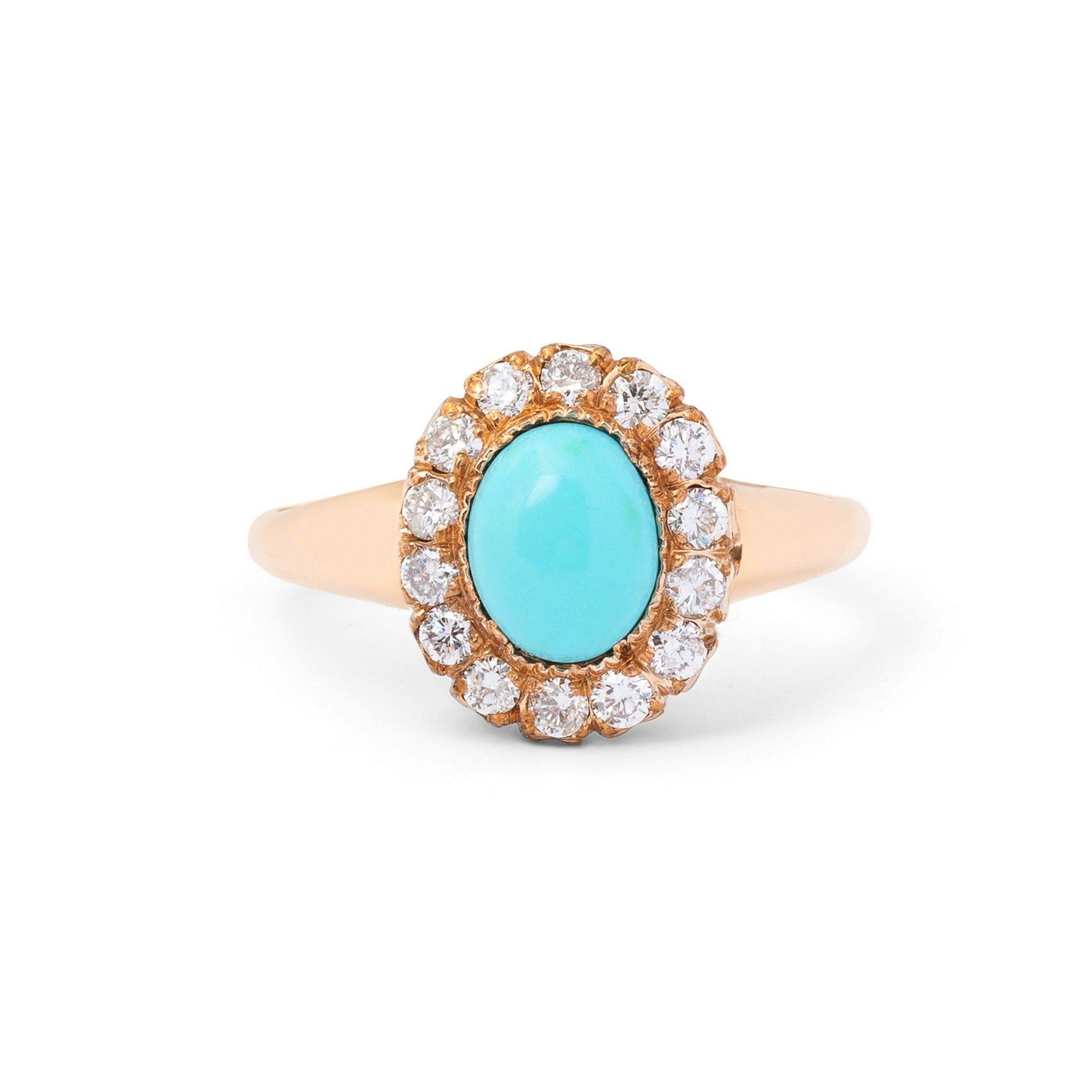 Turquoise and Diamond 14k Gold Cluster Ring