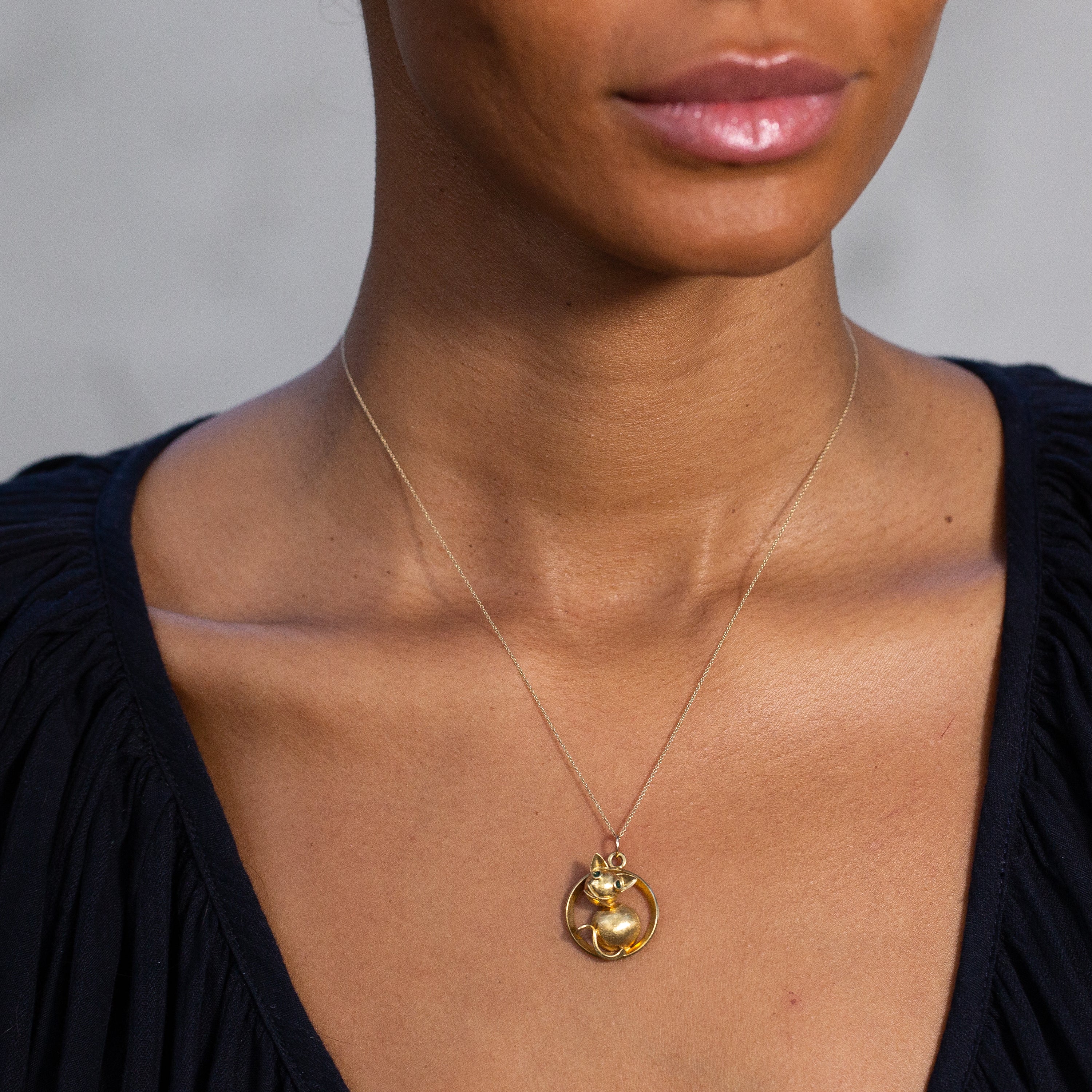 Italian 18K Gold and Enamel Cat Charm
