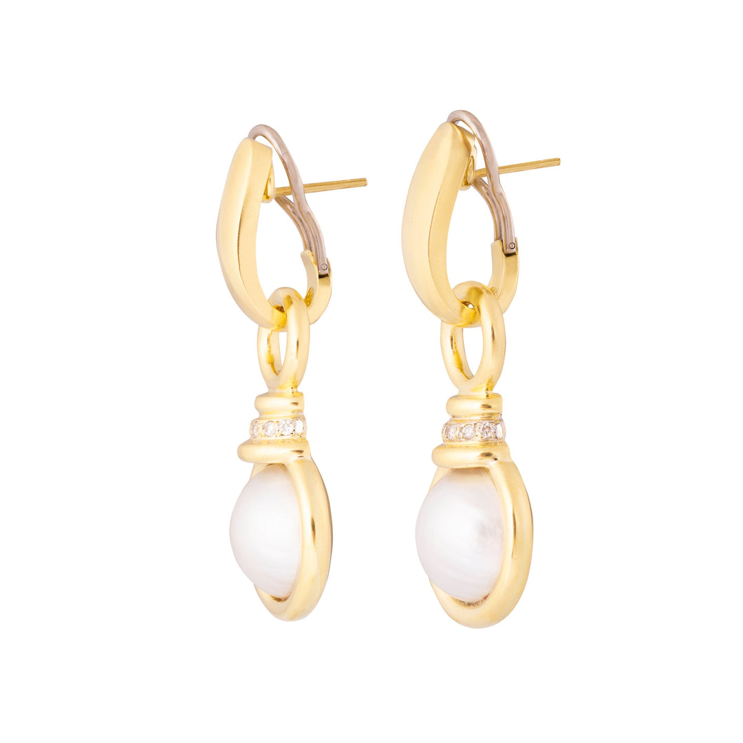 Mabe Pearl, Diamonds, and 14k Gold Dangle Earrings