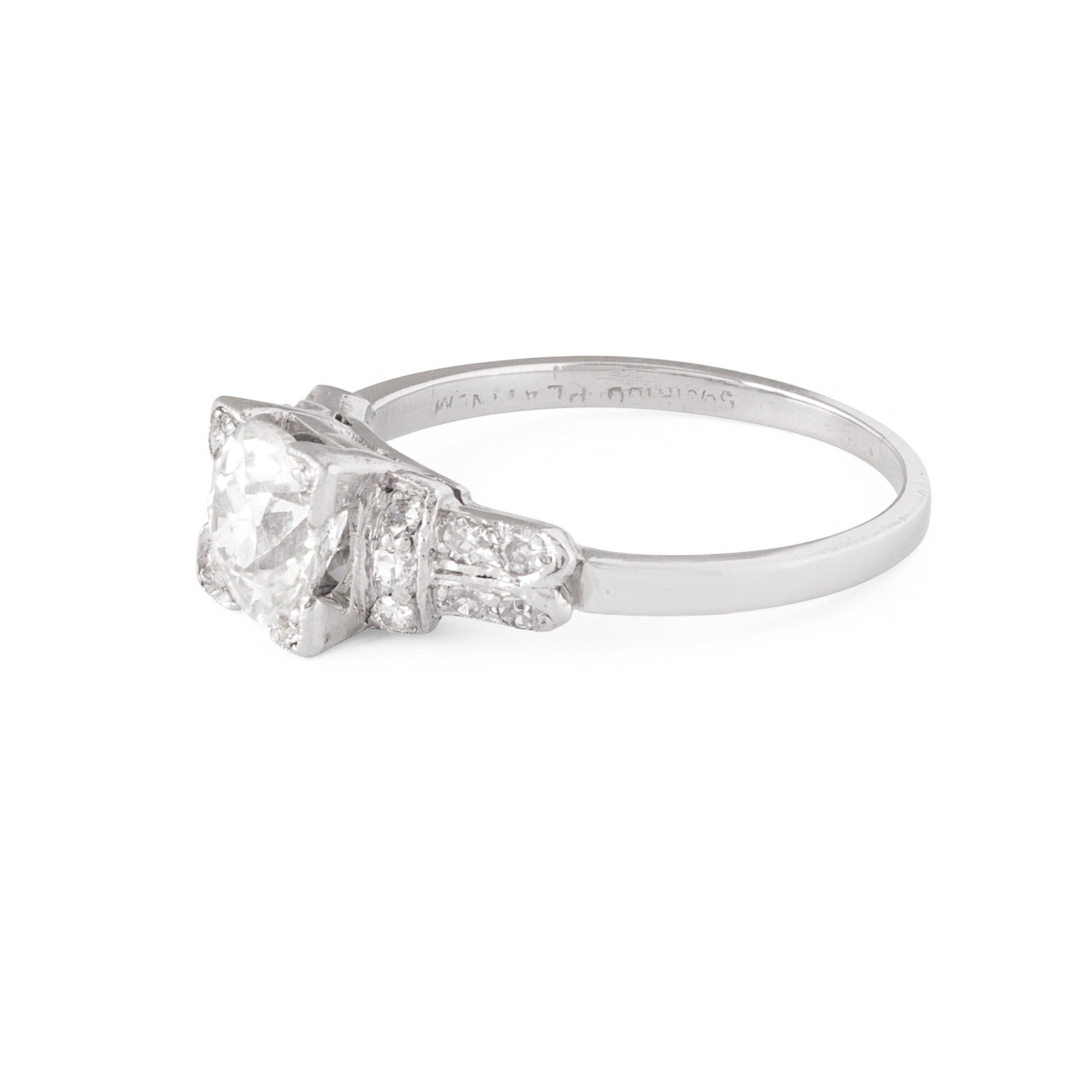 Art Deco 1.01 Carat Cushion Cut Diamond and Platinum Ring