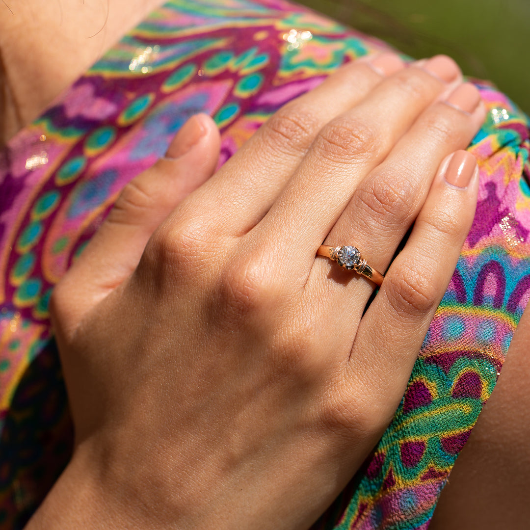 Spectacular Old Mine Cut Diamond Solitaire Ring 14K Yellow Gold