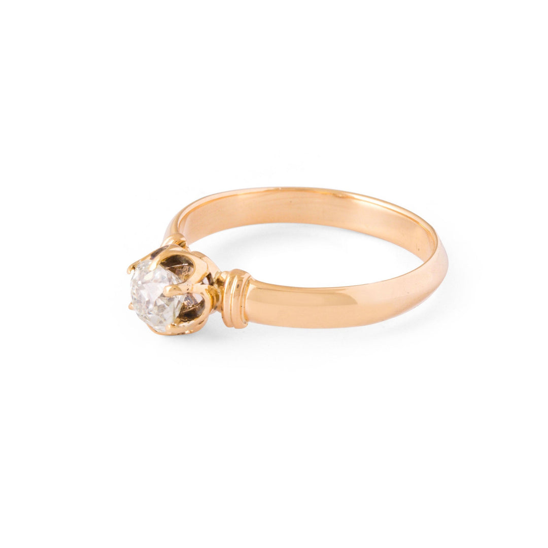 Victorian Old Mine Cut Diamond Solitaire and 14k Gold Ring