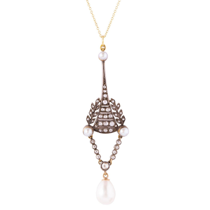 Victorian Diamond, Pearl, and Silver-Topped-14k Gold Pendant