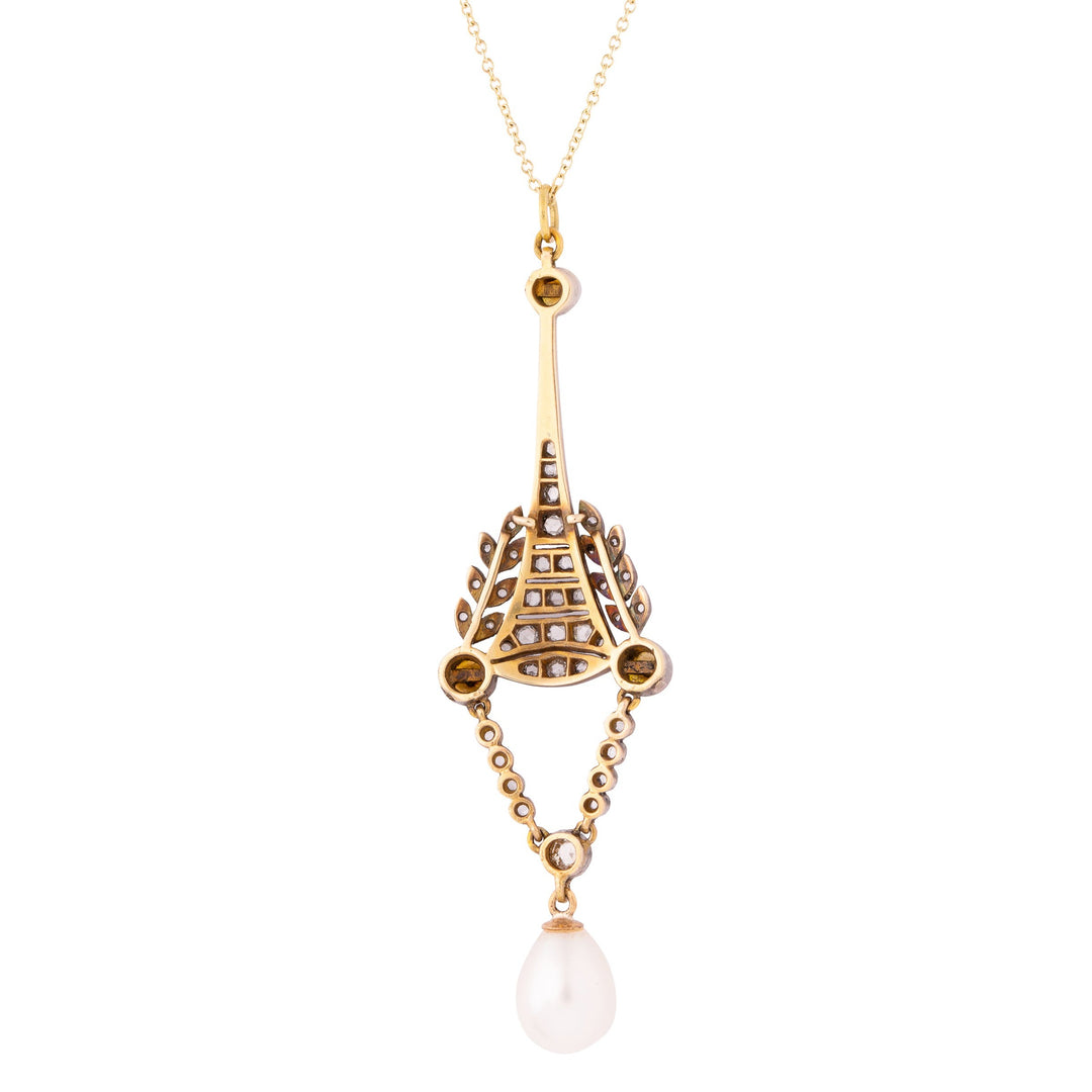 Victorian Diamond, Pearl, and Silver-Topped-14k Gold Pendant