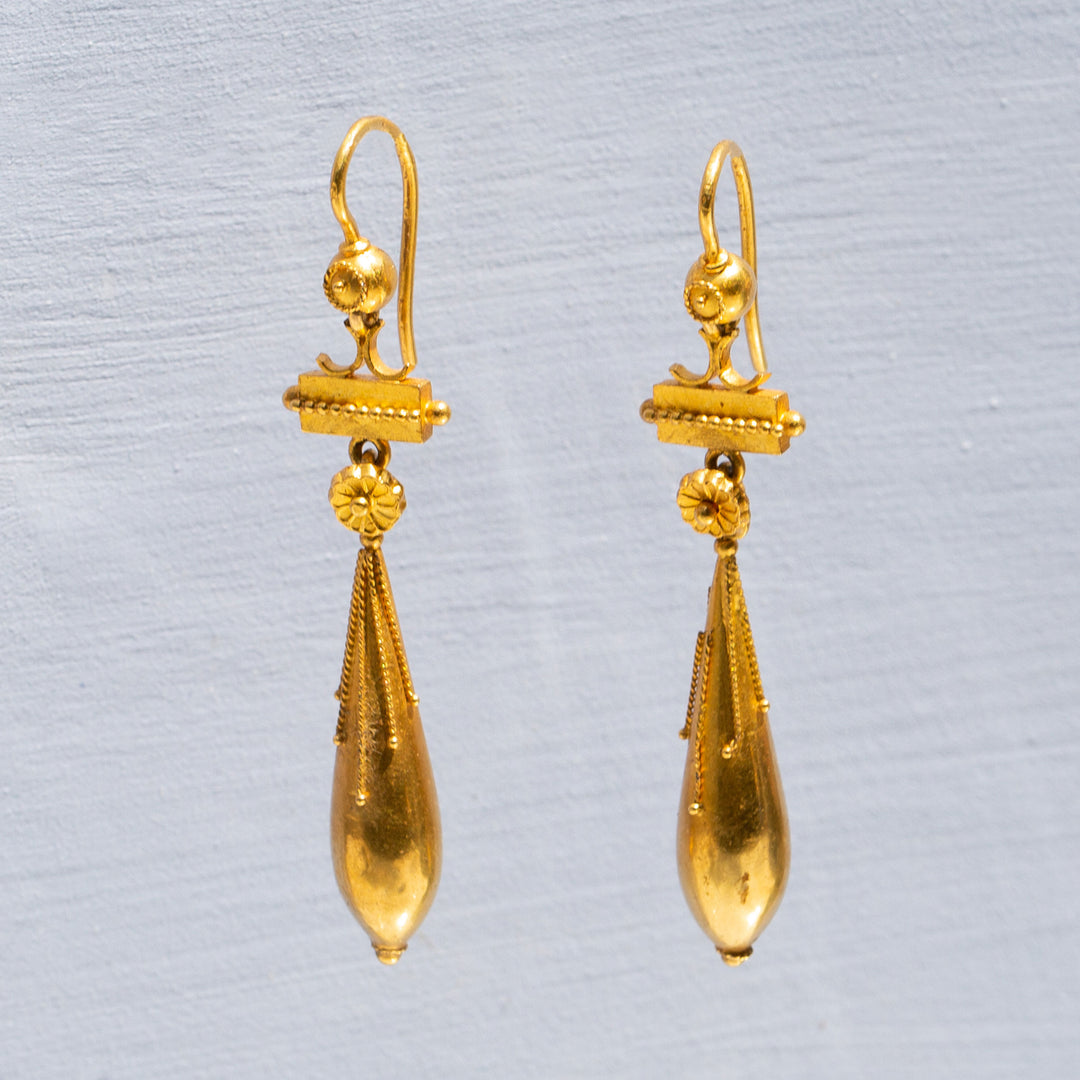 Victorian Etruscan Revival 18k Gold Earrings