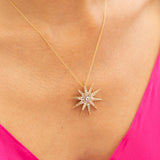 Victorian Old Mine Cut Diamond Starburst and 14k Yellow Gold Pendant