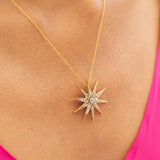 Victorian Old Mine Cut Diamond Starburst and 14k Yellow Gold Pendant