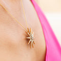 Victorian Old Mine Cut Diamond Starburst and 14k Yellow Gold Pendant