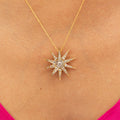 Victorian Old Mine Cut Diamond Starburst and 14k Yellow Gold Pendant