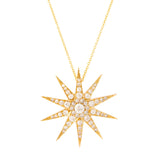 Victorian Old Mine Cut Diamond Starburst and 14k Yellow Gold Pendant