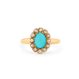 Victorian Turquoise, Rose Cut Diamond, and 14k Gold Cluster Ring