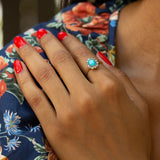 Victorian Turquoise, Rose Cut Diamond, and 14k Gold Cluster Ring