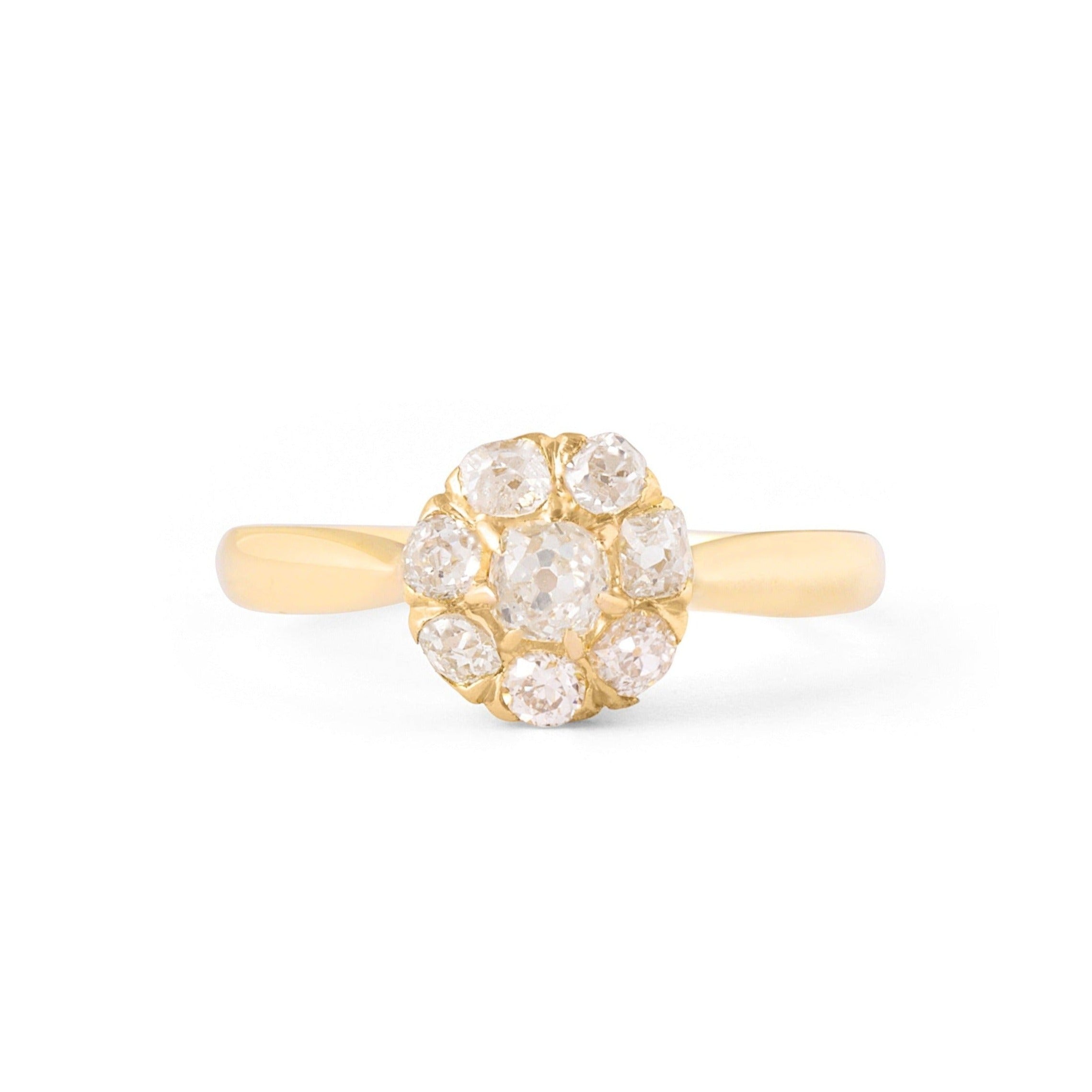 Victorian Old Mine Cut Diamond and 14k Gold Petite Cluster Ring
