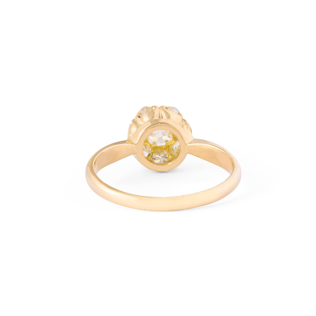 Victorian Old Mine Cut Diamond and 14k Gold Petite Cluster Ring
