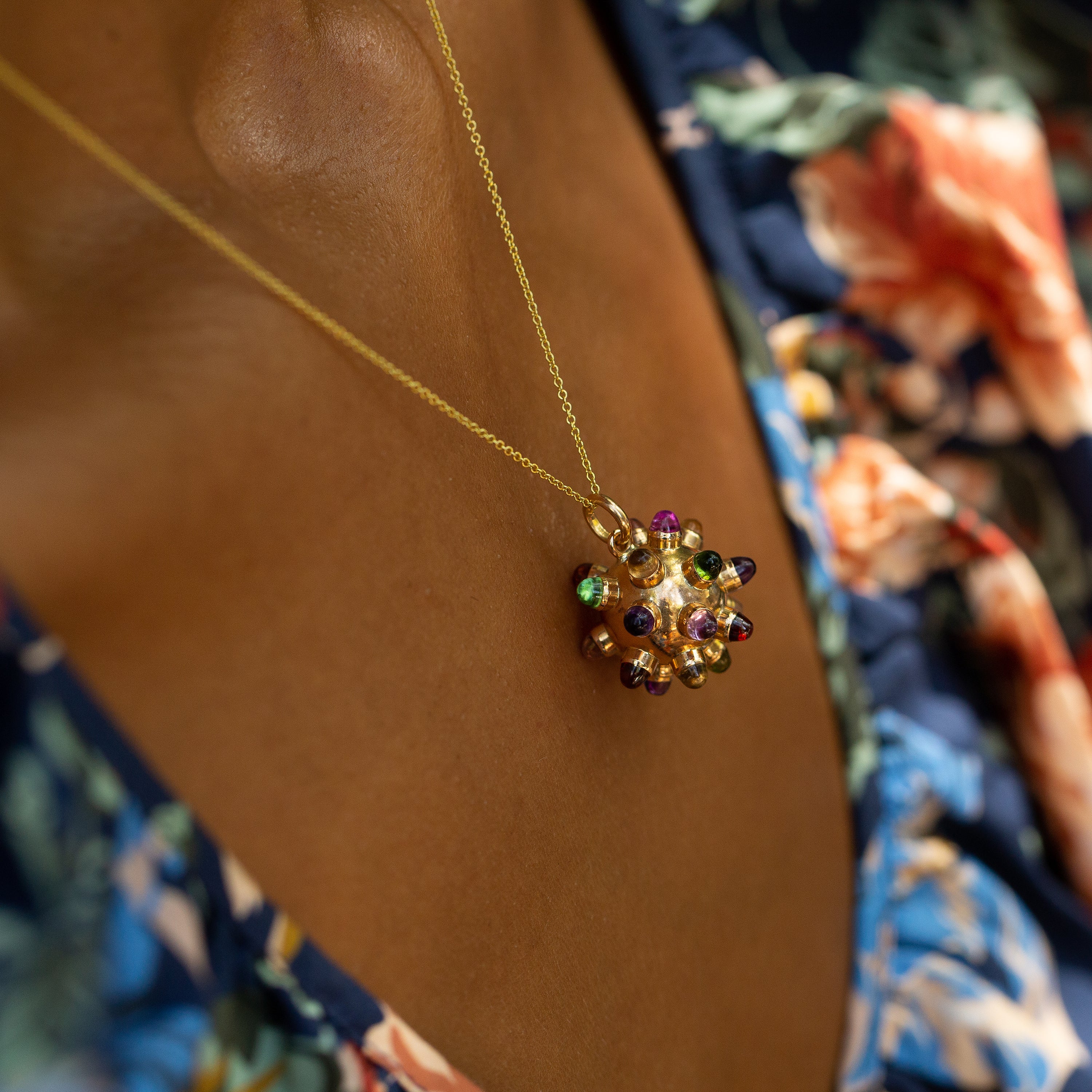 Multi-Stone and 18K Gold Sputnik Charm Pendant