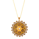 Victorian Pearl, Diamond, and 16k Gold Open Back Locket Necklace
