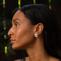 Pearl, Baguette Diamond Spray, and 14k White Gold Earrings