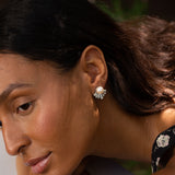 Pearl, Baguette Diamond Spray, and 14k White Gold Earrings