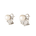 Pearl, Baguette Diamond Spray, and 14k White Gold Earrings