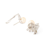 Pearl, Baguette Diamond Spray, and 14k White Gold Earrings