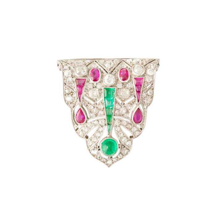 Art Deco Ruby, Emerald, Diamond, and Platinum Dress Clip