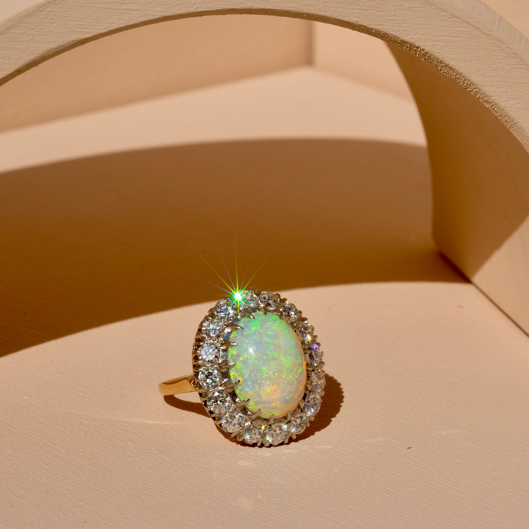 Opal Diamond Platinum Ring