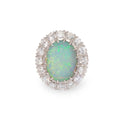 1950s Large Opal and Diamond Cluster Ring in Platinum and 14k Gold