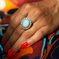 1950s Large Opal and Diamond Cluster Ring in Platinum and 14k Gold