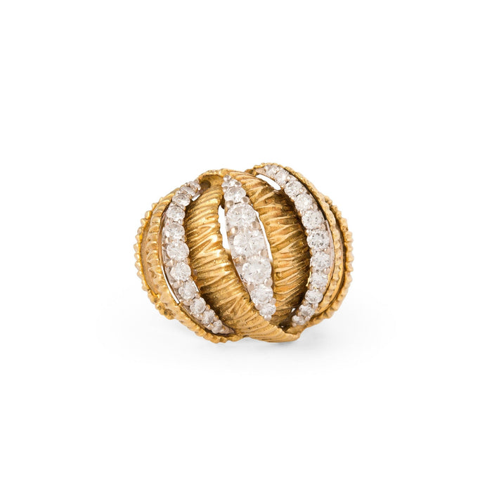 Diamond and Textured 18k Gold Bombe Ring