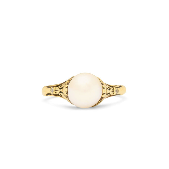Art Nouveau Pearl, Diamond, and 14k Gold Ring