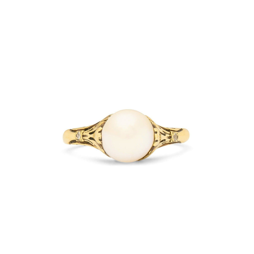 Antique Pearl & Diamond Engagement Ring. Edwardian Platinum Set White  Cultured Pearl Ring. Circa 1900s. - Addy's Vintage