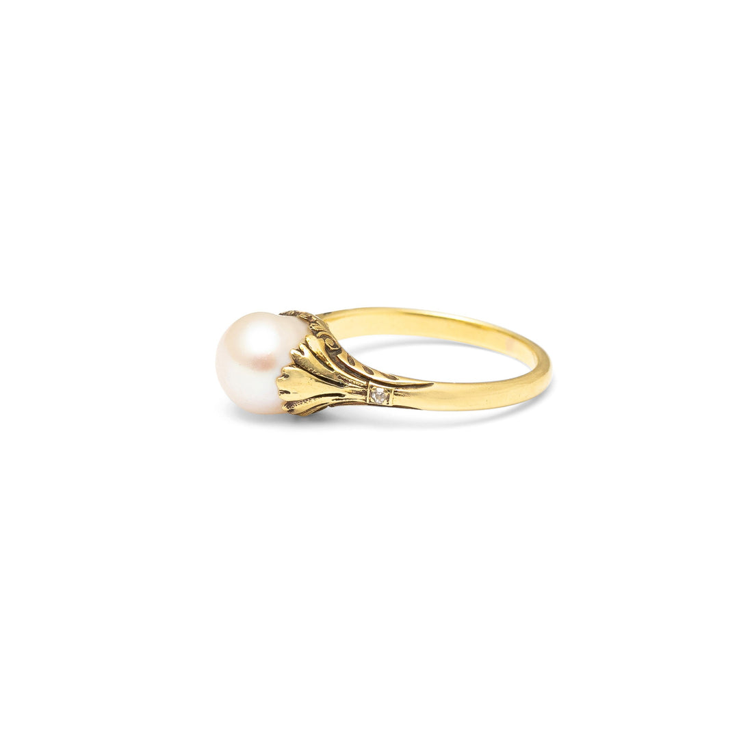 Art Nouveau Pearl, Diamond, and 14k Gold Ring