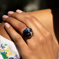 1970s Lapis Lazuli, Onyx, Diamond, and 18k Gold Ring