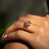 Retro Ruby, Diamond, and 14k Gold Buckle Ring