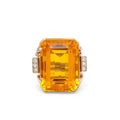 Retro Large Citrine, Diamond, and 14k Gold Cocktail Ring